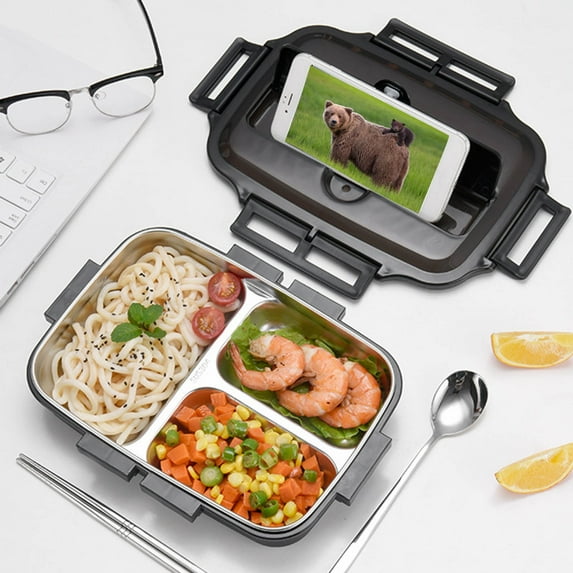 Stainless Steel Insulated Multi Layer Bento Food Container Storage Lunch Box 1L 10.43 x7.68 x2.17 Inches