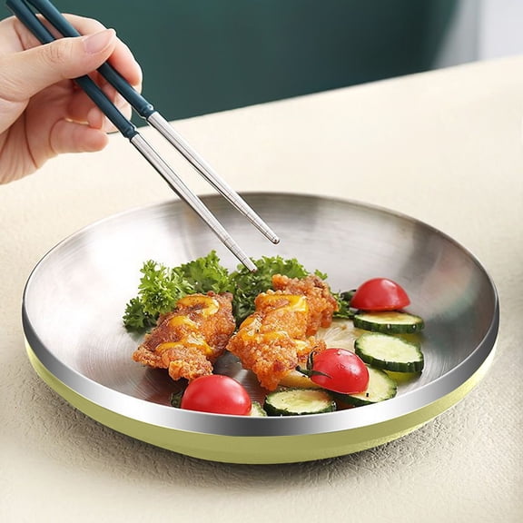 Stainless Steel Insulated Plate Dinner Serving Dish Tableware Set, Heat Retention Durable Easy Clean Modern Design Dining Ware, For Home Restaurant Party Outdoor Picnic Use