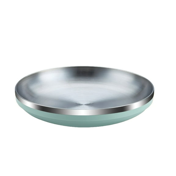 Stainless Steel Insulated Serving Plate Double Layer Heat Retention Dish 20cm Round Appetizer Plate for Hot Cold Foods Home Kitchen Outdoor Picnic Party Tableware in Multiple Colors