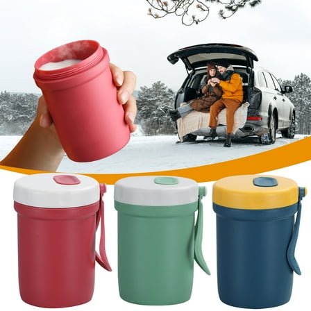 Stainless Steel Insulated Soup Cup with Handle | Leakproof Hot Food Thermos | Heat Preservation Container | 400ml | Vacuum Sealed Lunch Mug | Spoon Included