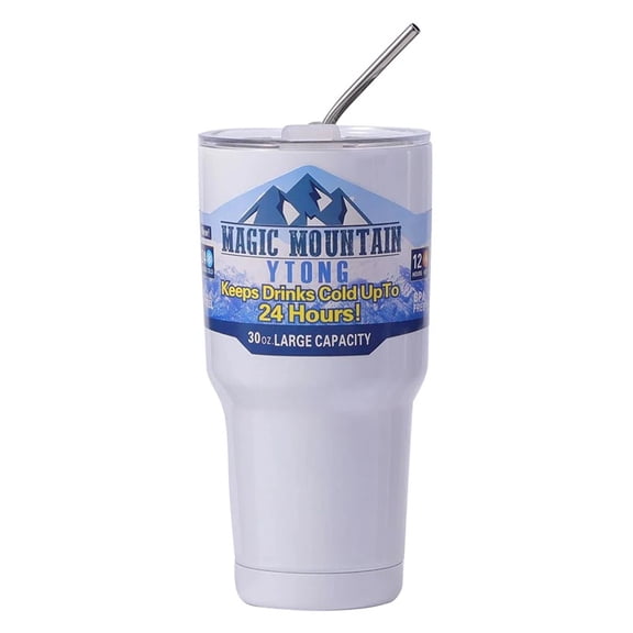 Stainless Steel Insulated Travel Tumbler Cup with Straw and Lid, 30 oz / 900ml Vacuum Double Wall Coffee Mug, Keeps Cold 24 Hours Hot 12 Hours, Fits Car Cup Holder for Outdoor Travel and Home Office