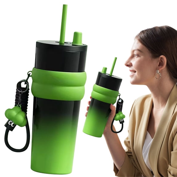 Stainless Steel Insulated Tumbler, Large Capacity Travel Mug with Straw and Lanyard, Double Wall Vacuum Cooler Cup for Car and Outdoor Use