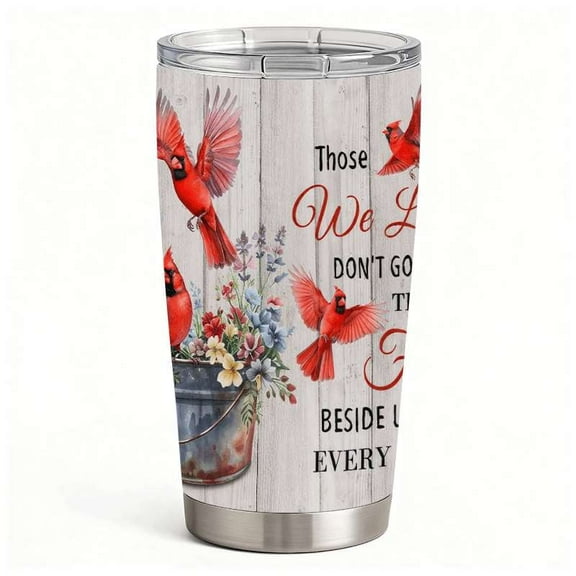 Stainless Steel Insulated Tumbler with Lid, Cardinal Bird & Floral Design Travel Mug, Double-Wall Hot Cold Cup for Everyday Use