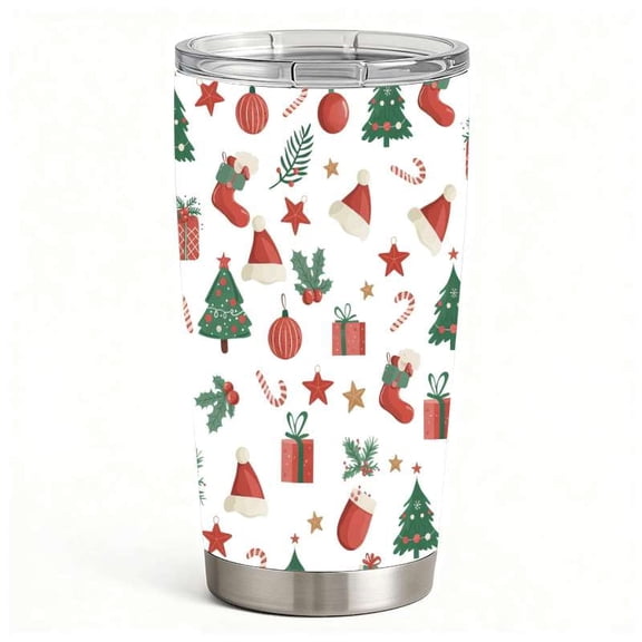 Stainless Steel Insulated Tumbler with Lid, Christmas Icons Pattern Holiday Travel Cup