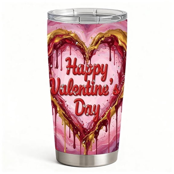 Stainless Steel Insulated Tumbler with Lid, Valentine Dripping Heart Artwork, Hot & Cold Travel Cup Gift for Loved Ones