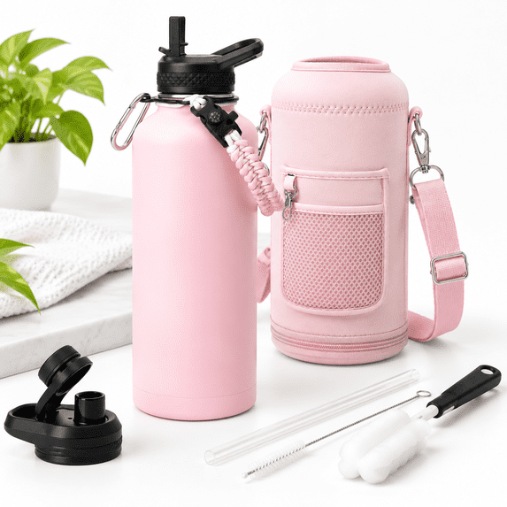 Stainless Steel Insulated Water Bottle, Pink, 87 Ounces, For Gym And ...