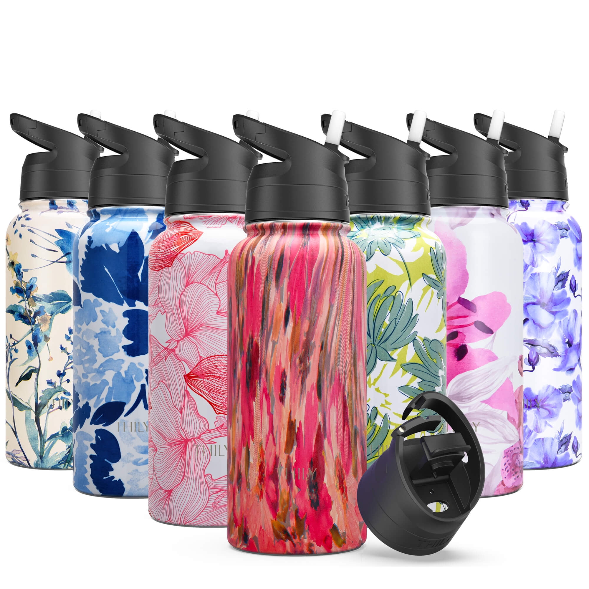Flow 32oz Insulated Water Bottle with Straw Lid  Double Wall Vacuum  Insulated Stainless Steel Water Bottles, BPA-Free and Leak-Proof, Wide  Mouth Flask with Bite Straw and Handle (Seashell) 