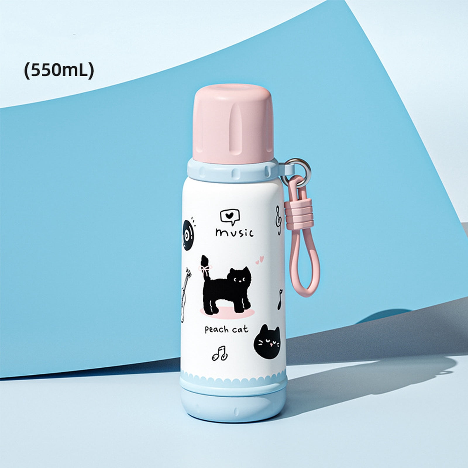 Stainless Steel Insulated Water Bottle with Straw, Large Capacity 550ml Portable Tumbler for Kids Students, Cute Design Leak-Proof Thermal Cup