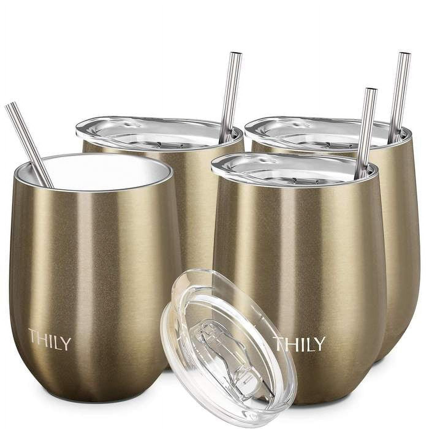 THILY Stainless Steel Stemless Wine Tumbler 4 Pack Vacuum Insulated Travel  Wine Glasses with Sliding…See more THILY Stainless Steel Stemless Wine