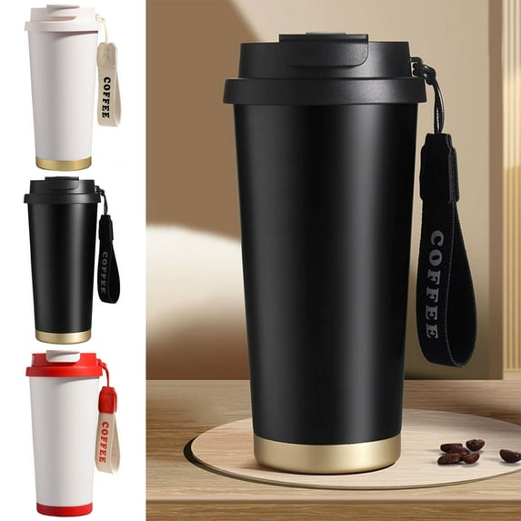 Stainless Steel Insulation Coffee Cup 304 with Straw | Portable Travel Mug | 500ml Capacity | Flip-Top Lid | Vacuum Temperature Retention | Leakproof | White/Black/Red | 9x19.5cm | Gift Cup