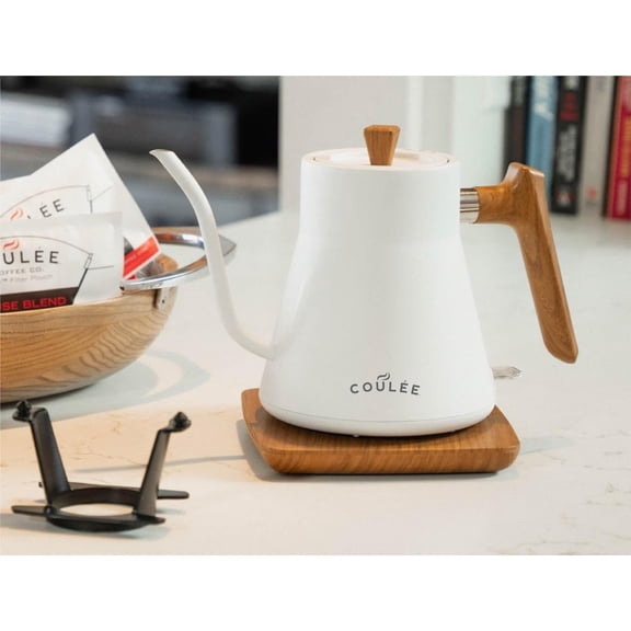 Stainless Steel Interior Electric Gooseneck Kettle for Boiling Water Pour Over Coffee Tea or Matcha with Heat Resistant Ergonomic Handle White