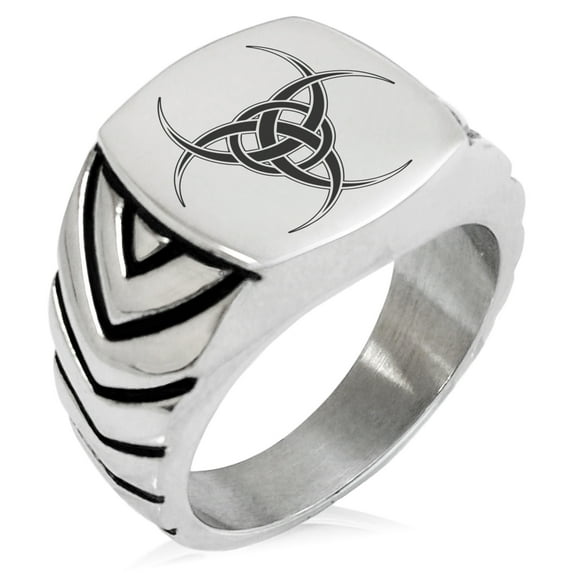 Stainless Steel Interlock Tribal Biohazard Chevron Pattern Biker Style Polished Ring