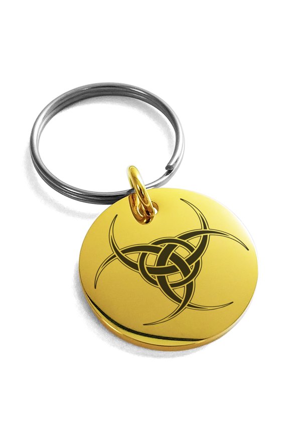 Stainless Steel Interlock Tribal Biohazard Engraved Small Medallion Circle Charm Keychain Keyring