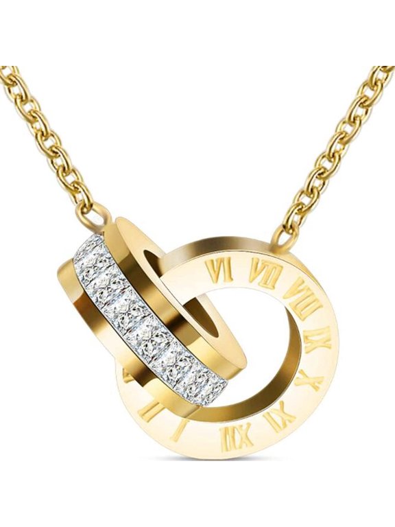Stainless Steel Interlocking Circles Infinity Style Roman Numbers Wedding Statement Collar Necklace