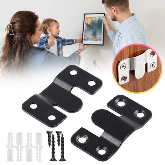 Stainless Steel Interlocking Flush Mount Bracket Kit, Heavy Duty Picture Hanging Hooks with Screws & Anchors, Furniture Connector for Large Frames, Headboards & Wall Mounting Hardware, Large Size