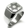 thumbnail image 1 of Tioneer Stainless Steel Interlocking Hexagram Star of David Engraved Square Flat Top Biker Style Polished Signet Ring, 1 of 1