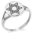 thumbnail image 1 of Stainless Steel Interlocking Hexagram Star of David Minimalist Oval Top Polished Statement Signet Ring, 1 of 1