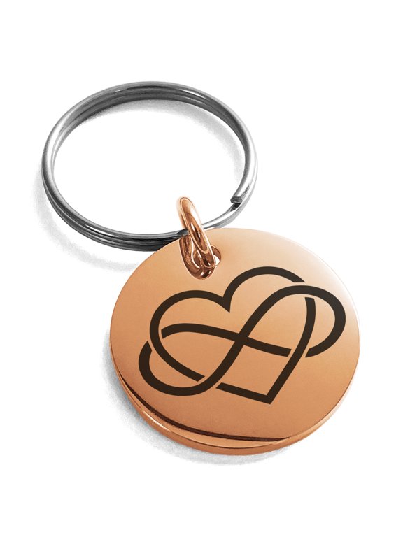 Stainless Steel Intertwined Infinity Heart Engraved Small Medallion Circle Charm Keychain Keyring