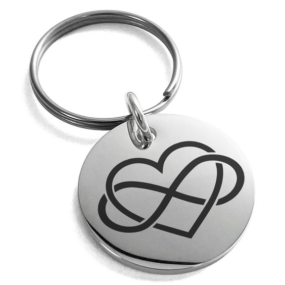 Stainless Steel Intertwined Infinity Heart Engraved Small Medallion Circle Charm Keychain Keyring