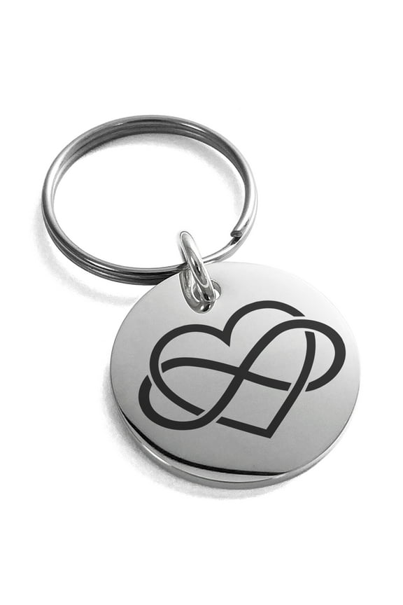 Stainless Steel Intertwined Infinity Heart Engraved Small Medallion Circle Charm Keychain Keyring