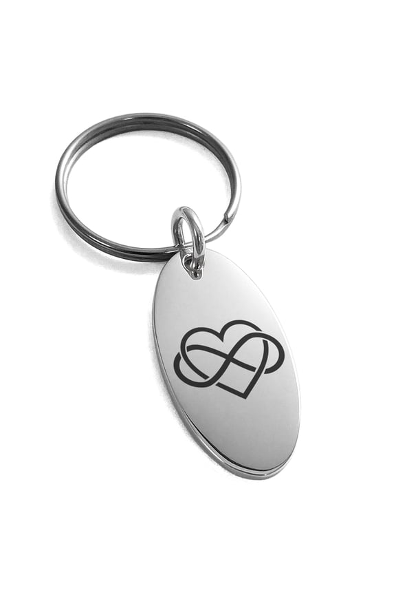Stainless Steel Intertwined Infinity Heart Engraved Small Oval Charm Keychain Keyring