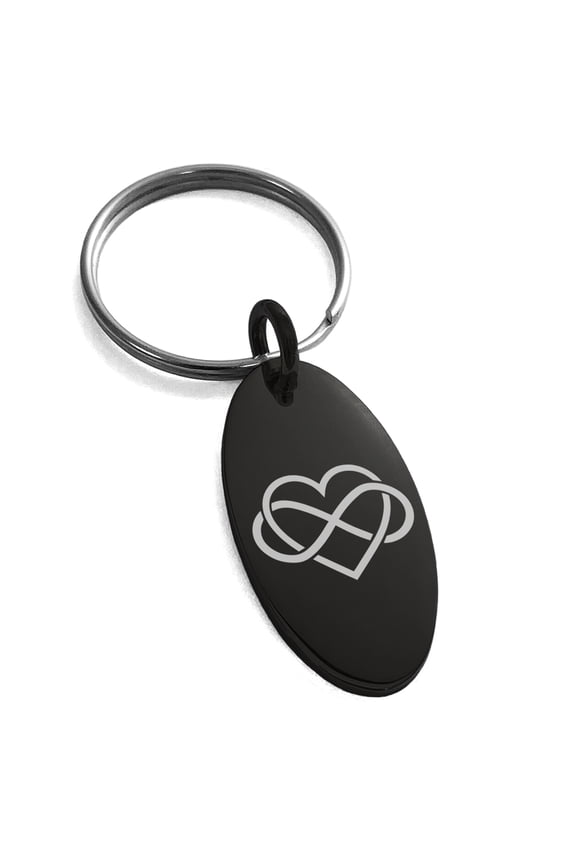 Stainless Steel Intertwined Infinity Heart Engraved Small Oval Charm Keychain Keyring