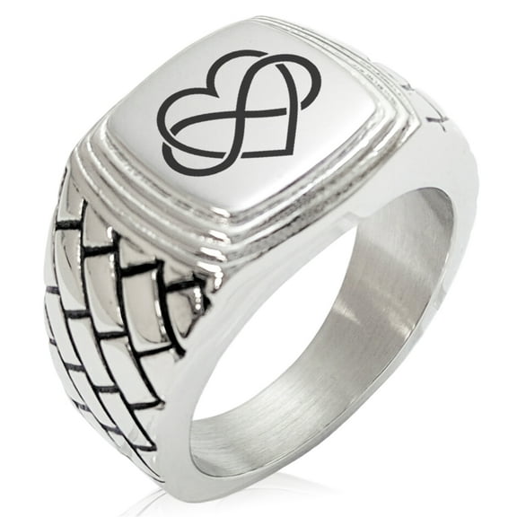 Tioneer Stainless Steel Intertwined Infinity Heart Geometric Pattern Step-Down Biker Style Polished Ring