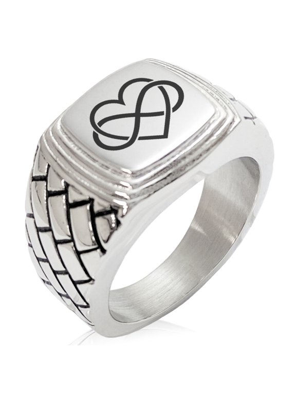 Stainless Steel Intertwined Infinity Heart Geometric Pattern Step-Down Biker Style Polished Ring