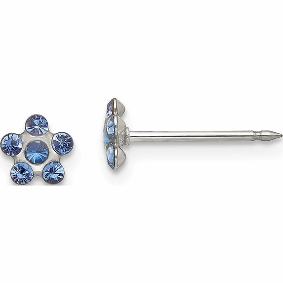 Stainless Steel Inverness Blue Crystal Post Earrings (5 X 5) Made In United States 116e