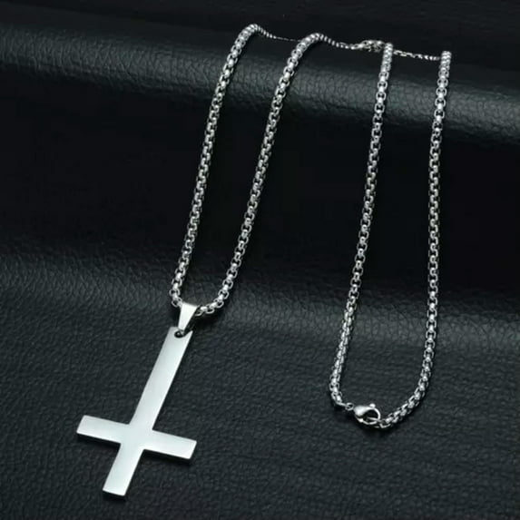 Stainless Steel Inverted Cross Pendant Necklace for Men Upside Down Cross Chain