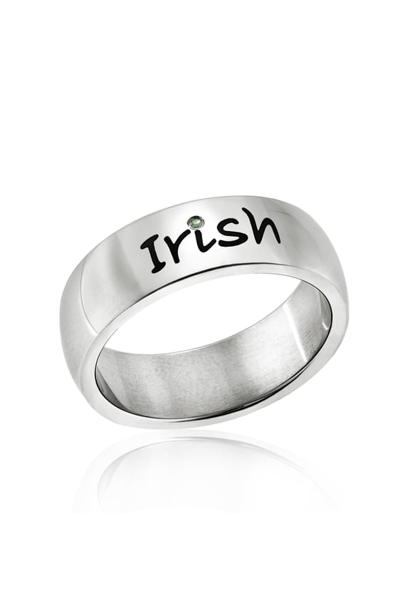 Stainless Steel Irish Ring with Cubic Zirconia size 6