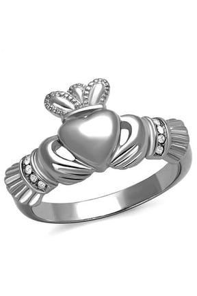 Stainless Steel Irish Claddagh Crystal Promise Fashion Ring Women's Size 7
