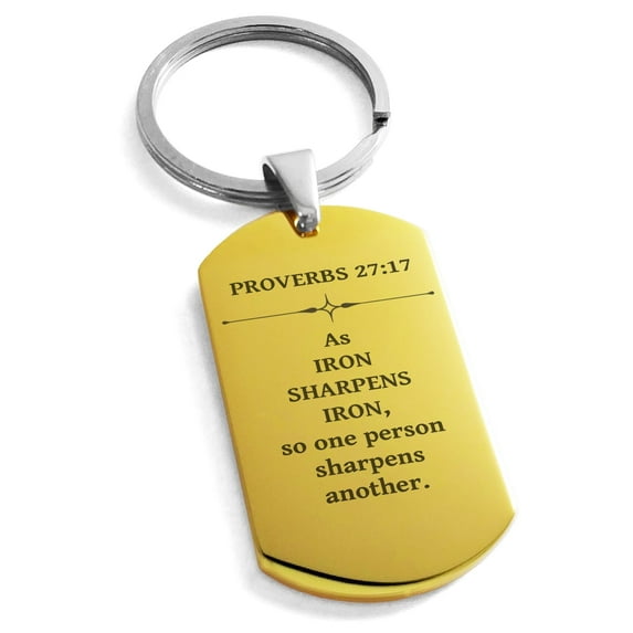 Tioneer Stainless Steel Iron Sharpens Iron Proverbs 27:17 Dog Tag Keychain Keyring