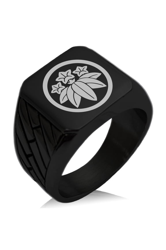 Stainless Steel Ishikawa Samurai Crest Geometric Pattern Biker Style Polished Ring