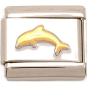 Stainless Steel Italian Charm with Gold Plated Dolphin 9mm