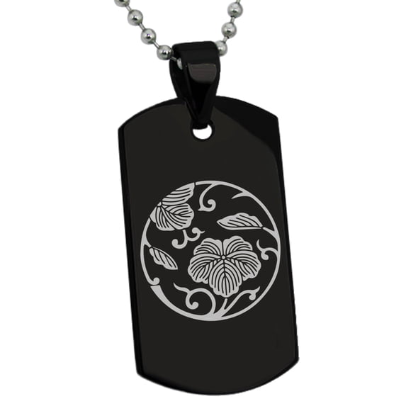 Stainless Steel Ivy Branch Kamon Crest Engraved Dog Tag Pendant Necklace