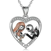 LVOTIONPL Stainless Steel Jack And Sally Pendant Necklace Witch Cat Nightmare On A Broom- Before Christmas Necklace Ladies Girls Jewelry