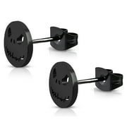 COMFORT ZONE STUDIOS Stainless Steel Jack Skellington Cut-Out Round Circle Button Stud Post Earrings