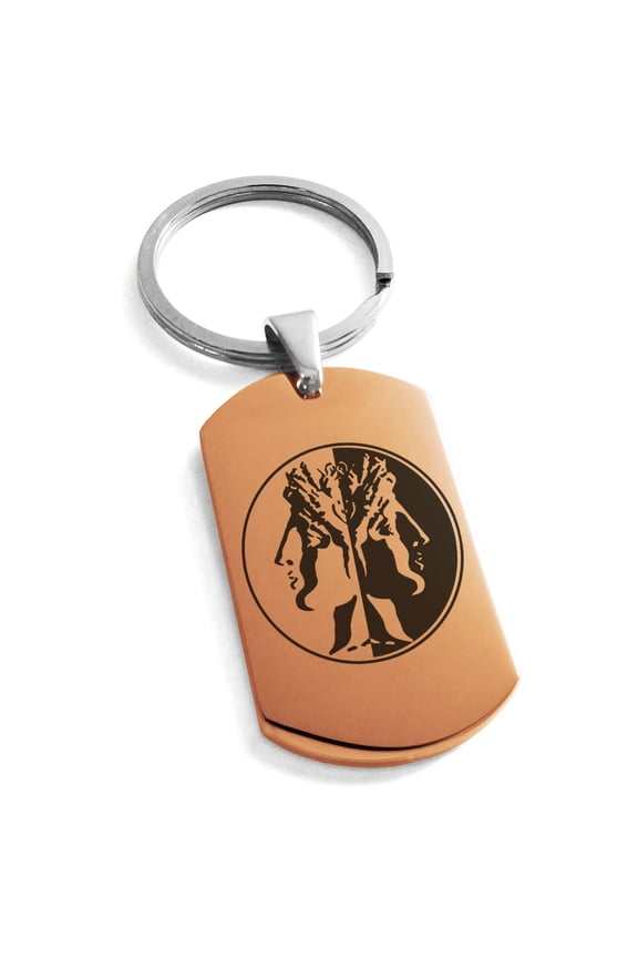 Stainless Steel Janus Greek God of Beginnings Engraved Dog Tag Keychain Keyring
