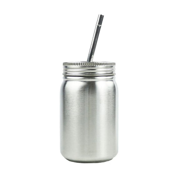 Stainless Steel Jar with Lid and Straw Unbreakable Safe Drinking Tumbler Cup for Kids Adult - 500ml Double Wall