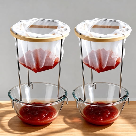 Stainless Steel Jelly Strainer Filter Stand Set of 2, Kitchen Juice Yogurt Nut Milk Filtering Screen Rack
