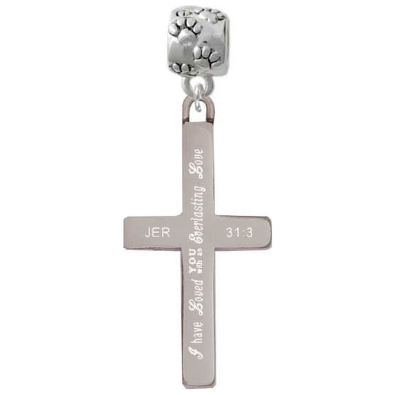 Stainless Steel Jeremiah 31:3 - Everlasting Love Engraved Cross - Paw Print Charm Bead