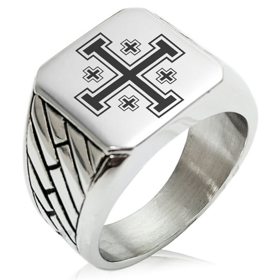 Stainless Steel Jerusalem Cross Geometric Pattern Biker Style Polished Ring