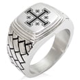 thumbnail image 1 of Stainless Steel Jerusalem Cross Geometric Pattern Step-Down Biker Style Polished Ring, 1 of 1
