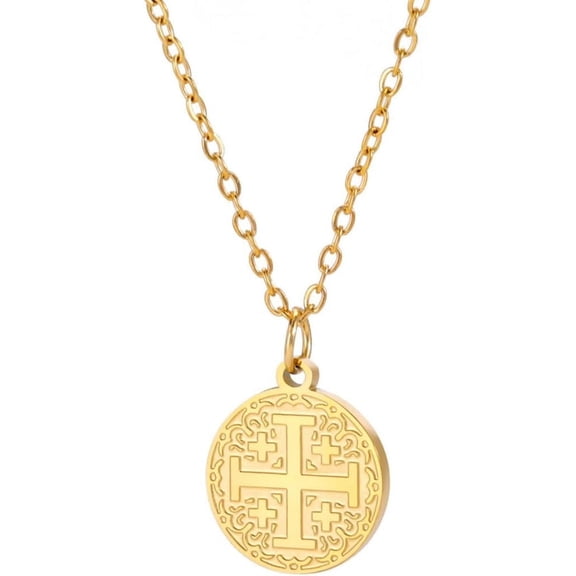 Stainless Steel Jerusalem Cross Religious Prayer Statement Pendant Necklace
