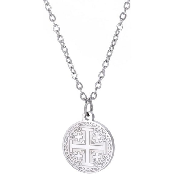 Stainless Steel Jerusalem Cross Religious Prayer Statement Pendant Necklace