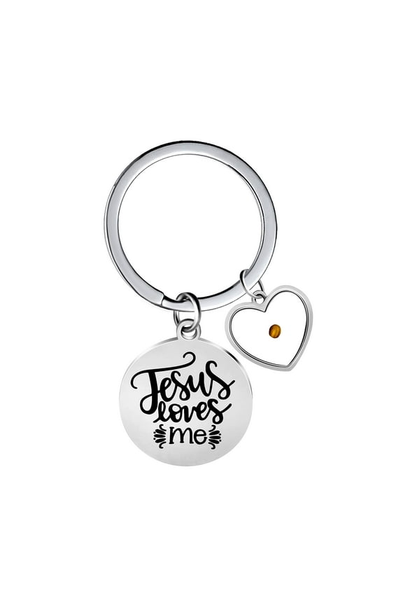 Stainless Steel Jesus Loves Me Christian Keyring with Heart Mustard Seed Charms Religious Keychain for Men or Women Y1011