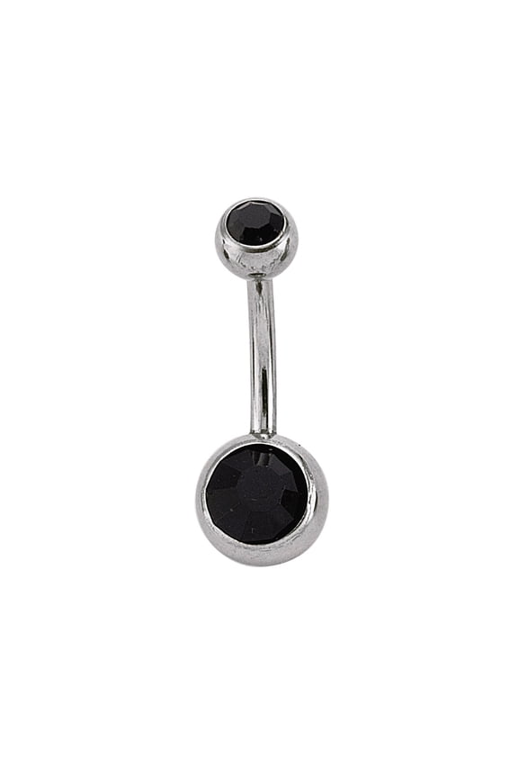 Stainless Steel Jewelco London Double Noir Black Crystal Ball Banana Belly Bar