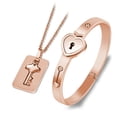 thumbnail image 1 of Stainless Steel Jewelry Bracelet Necklace Couple Sets Fashion Concentric Lock Key, 1 of 2