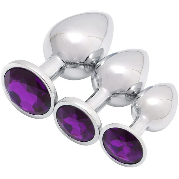 Stainless Steel Jewelry Design Anal Butt Plug Set 3PCS Anal Sex Toys Set,Couples Adult Sex Toys for Male Female-Purple